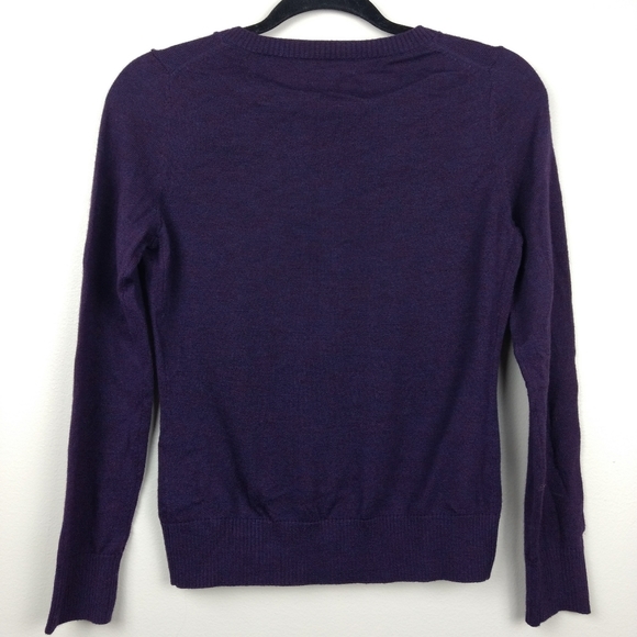 BANANA REPUBLIC Dark Purple Merino Wool Fower Button Cardigan - Picture 5 of 5